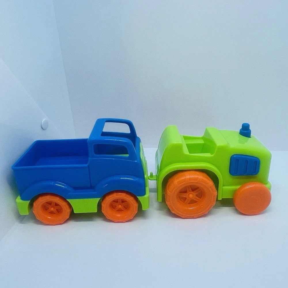 Push and Go Tractor & Pick-Up Truck Blue Green Orange‎ Wheels Tractor Has Hitch